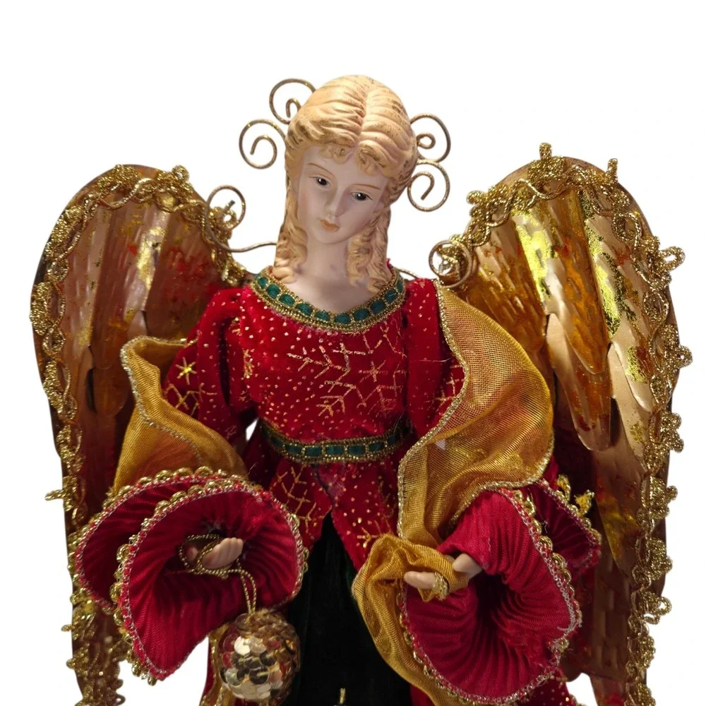 Elegant Christmas Angel Tree Topper Figurine Red Holiday Decor Porcelain 14 Inch